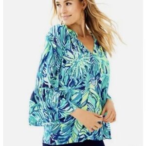 Lilly Pulitzer Matilda Boho Tropical Print Silk Top Size XS